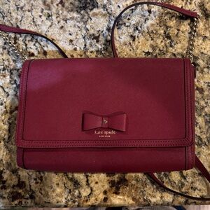 Kate Spade Burgundy Crossbody Bag with Bow Accent